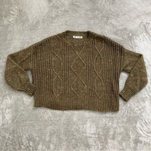 Jolt Green Orange Fall Crop Knitted Woven Pullover Sweater Size Small